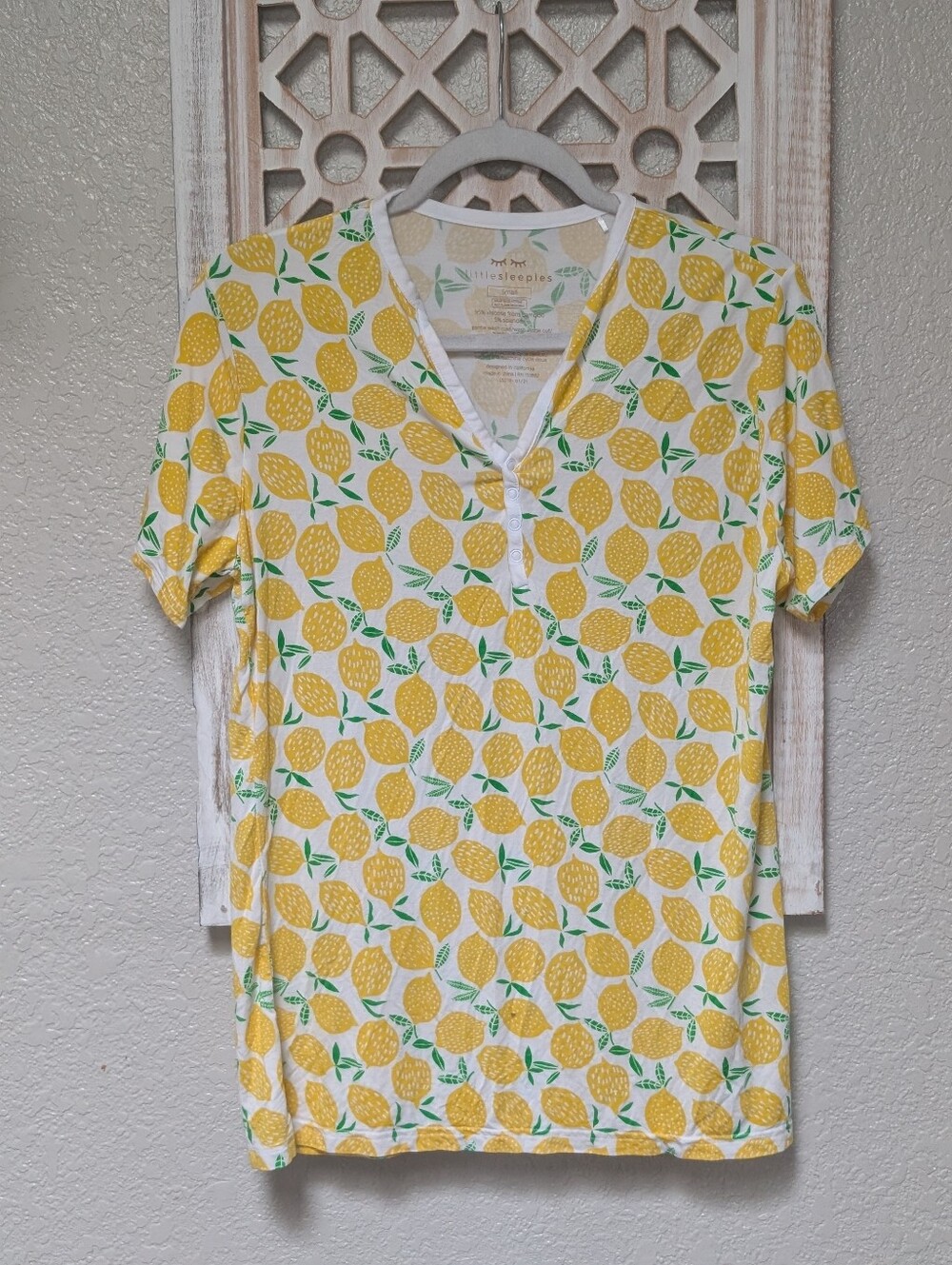 Little Sleepies Women’s Small Pajama Top Bamboo Short Sleeve Lemons Print Cozy